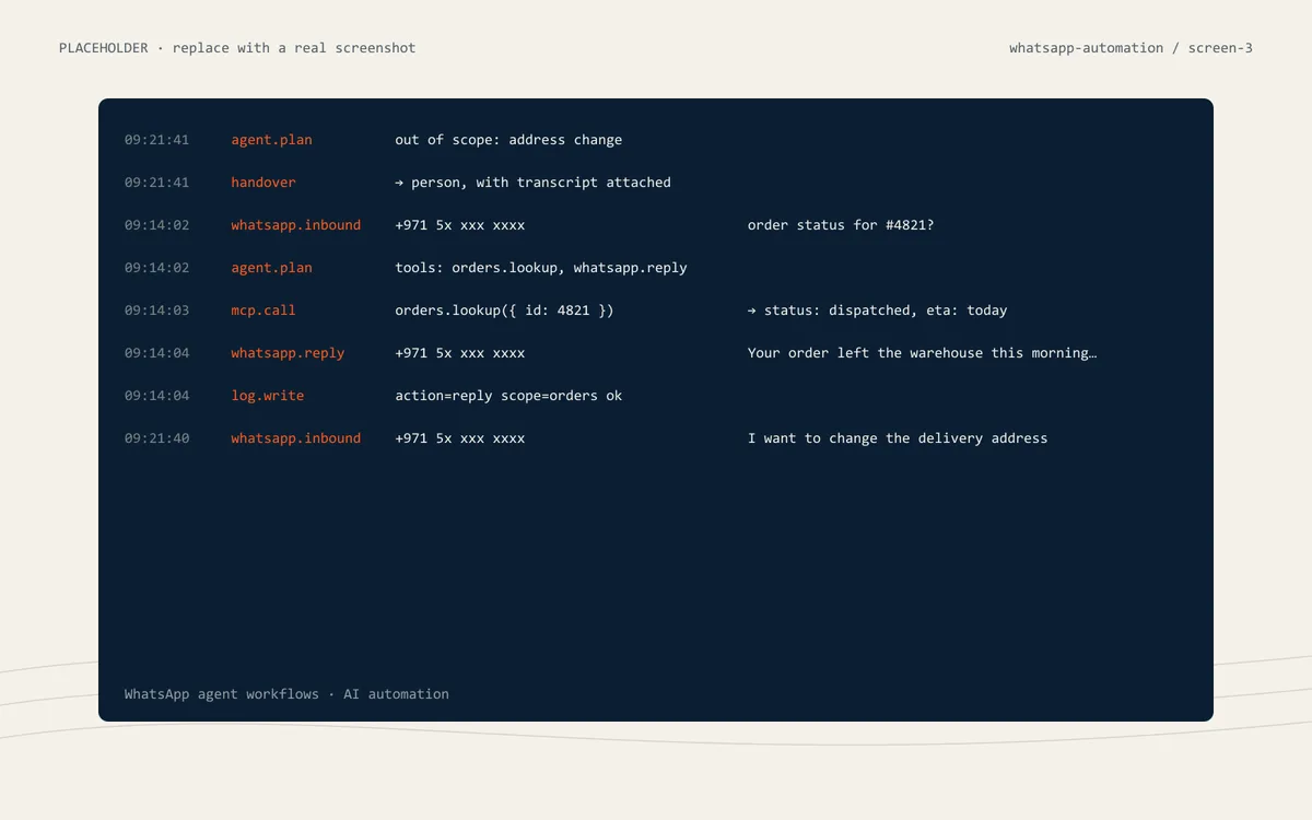 WhatsApp agent workflows: screen 3